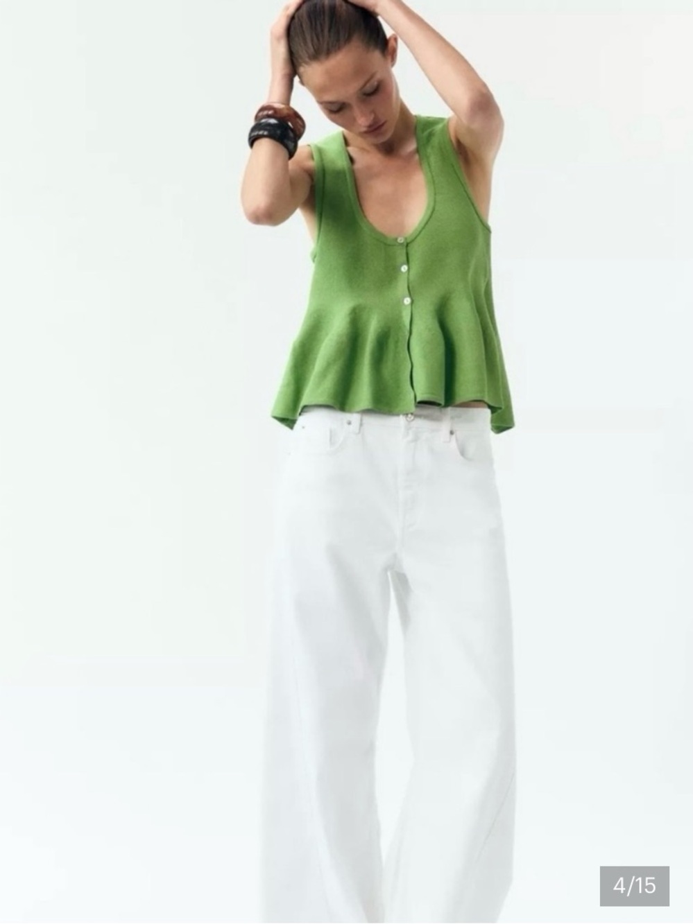 NWT Zara Chartreuse Green Sleeveless Knit Button Front Peplum Top Size S - Picture 4 of 16